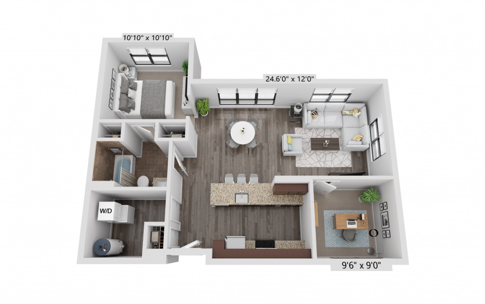 A13D - 1 bedroom floorplan layout with 1 bath and 866 square feet.