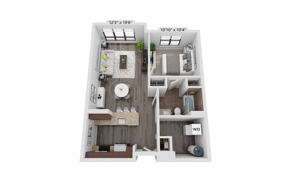 A18 - 1 bedroom floorplan layout with 1 bath and 681 square feet.