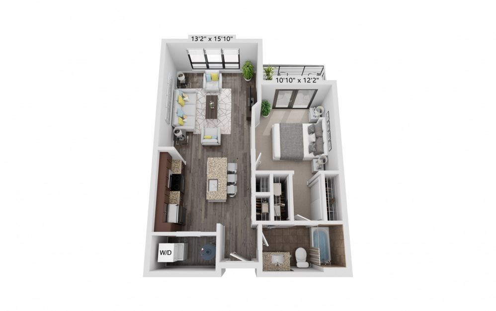 A19 - 1 bedroom floorplan layout with 1 bath and 687 square feet.