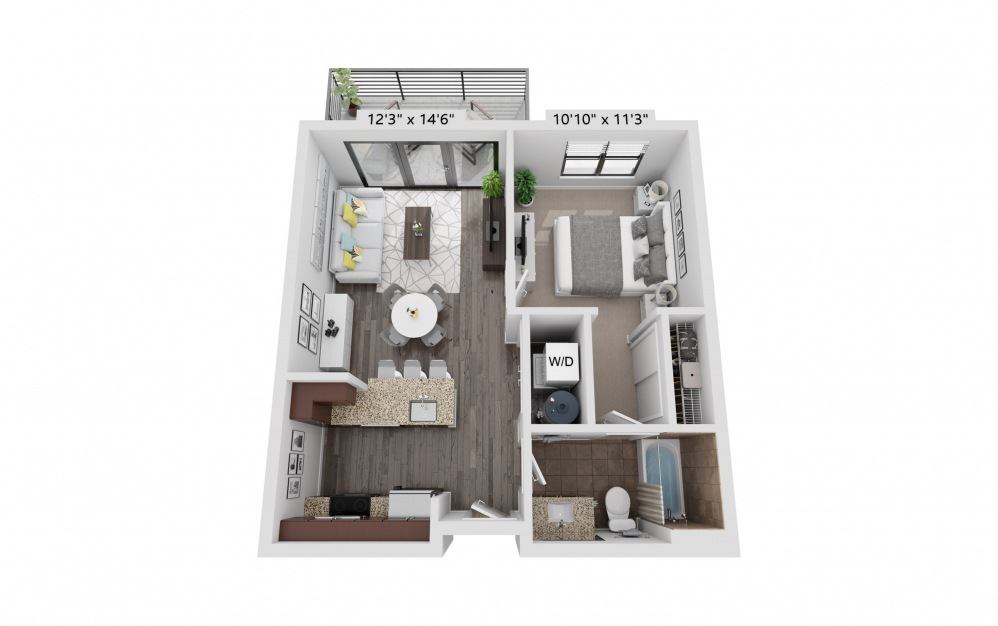 A1 - 1 bedroom floorplan layout with 1 bath and 586 square feet.