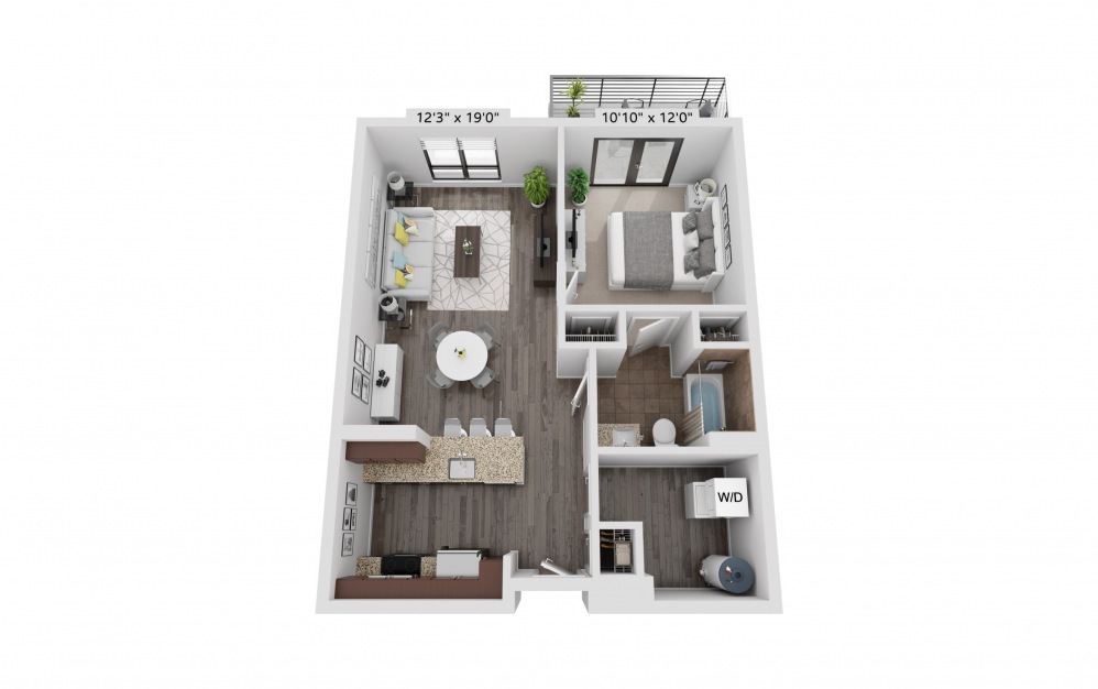 A20 - 1 bedroom floorplan layout with 1 bath and 691 square feet.