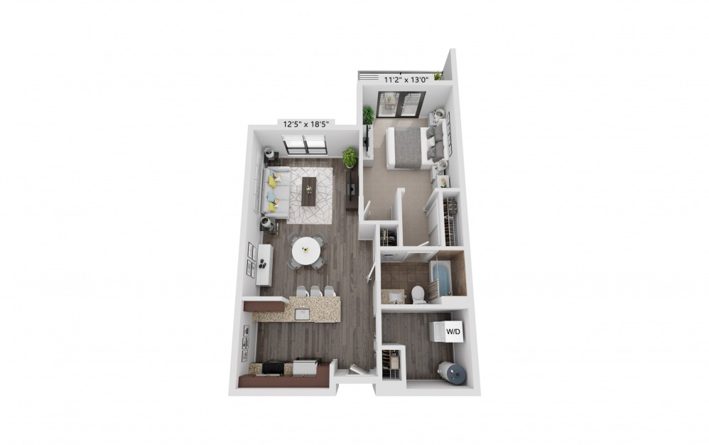 A4 - 1 bedroom floorplan layout with 1 bath and 745 square feet.