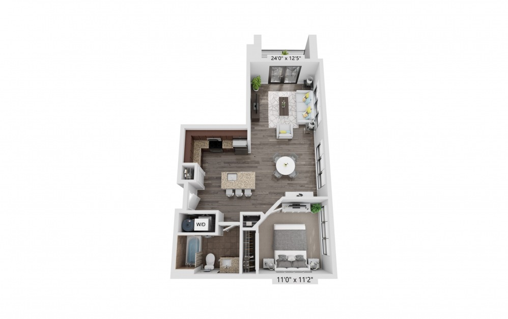 A5 - 1 bedroom floorplan layout with 1 bath and 747 square feet.