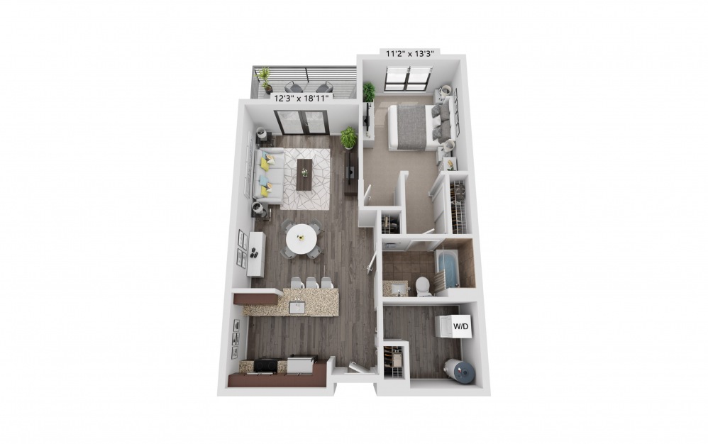A6 - 1 bedroom floorplan layout with 1 bath and 756 square feet.