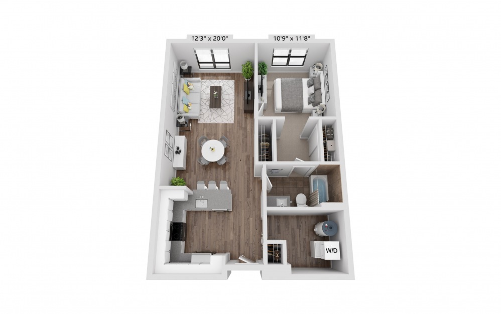 A8R - 1 bedroom floorplan layout with 1 bath and 777 square feet.