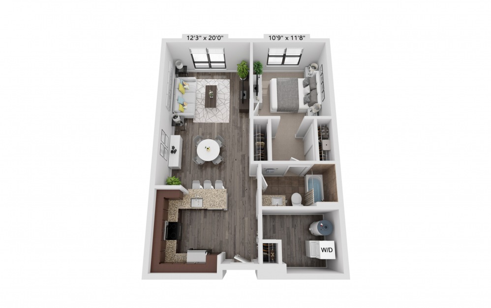 A8 - 1 bedroom floorplan layout with 1 bath and 777 square feet.