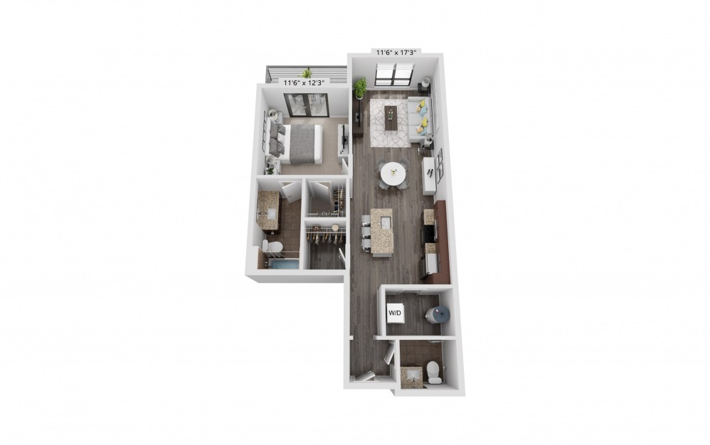 A9 - 1 bedroom floorplan layout with 1 bath and 808 square feet.