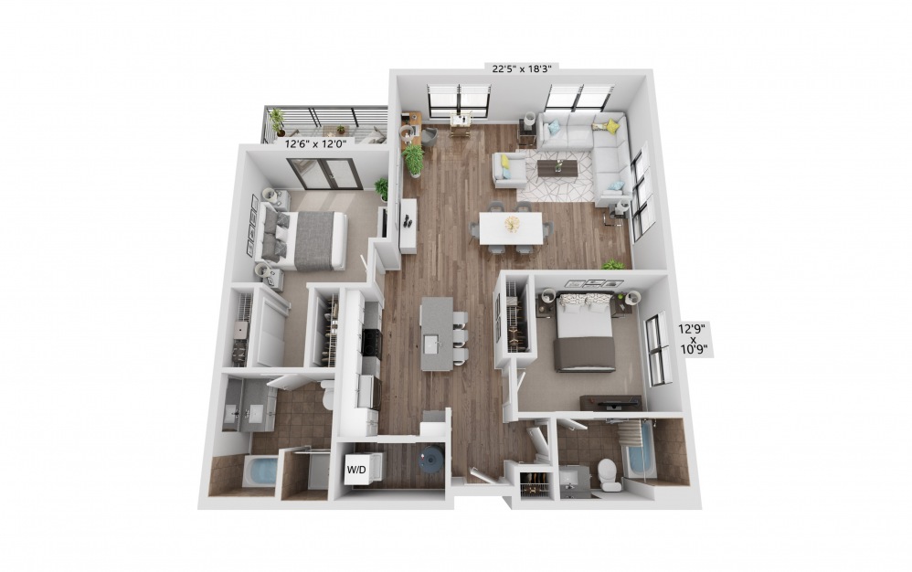 B11R - 2 bedroom floorplan layout with 2 baths and 1207 square feet.