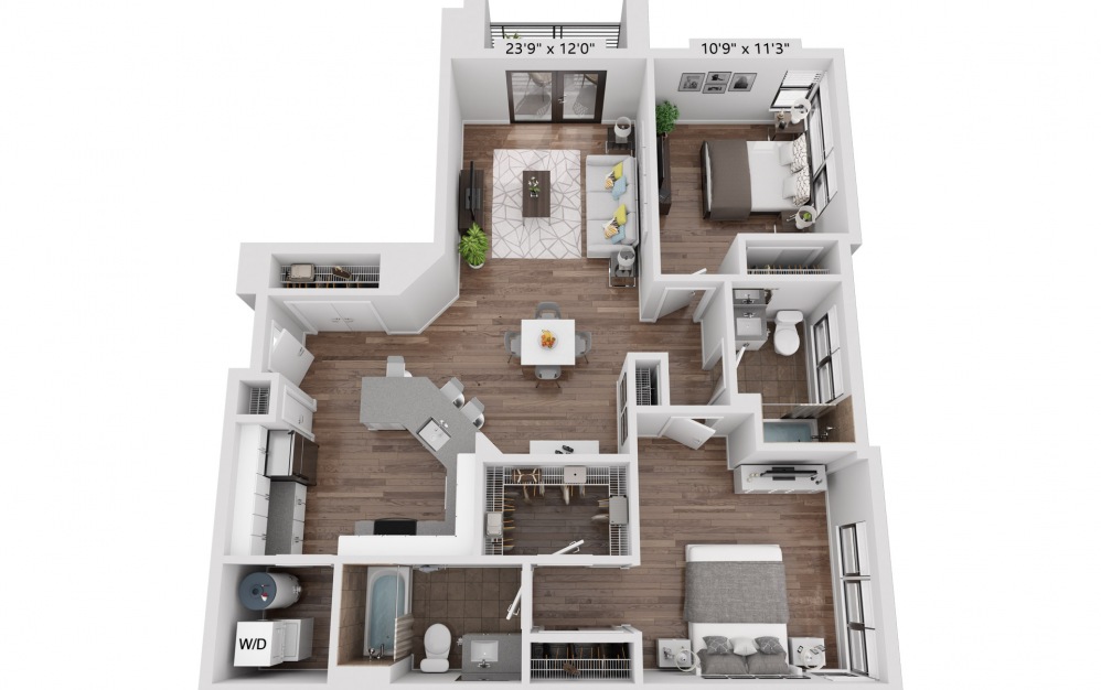 B7R - 2 bedroom floorplan layout with 2 baths and 1109 square feet.