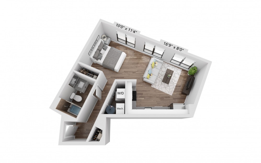 S1R - Studio floorplan layout with 1 bath and 564 square feet.
