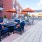 Rooftop lounge area with umbrella seating