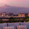 Rooftop lounge with skyline view